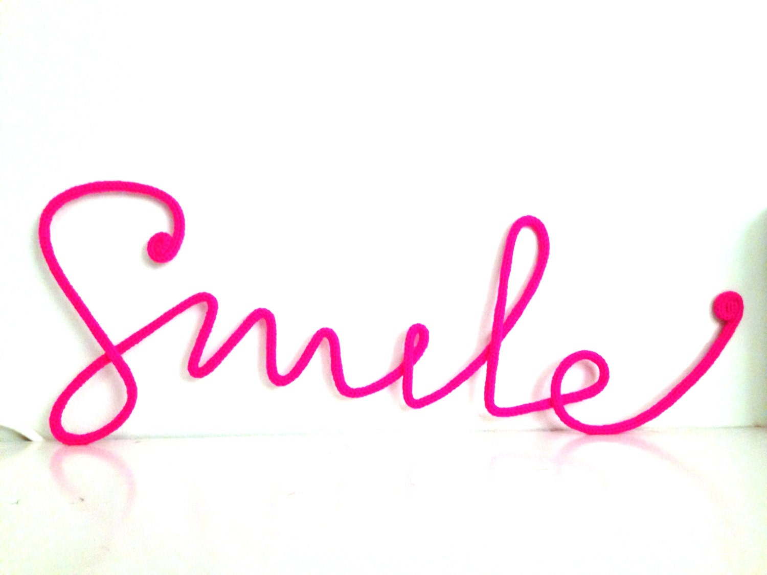 Soft Neon Sign Smile crochet cursive wire wall