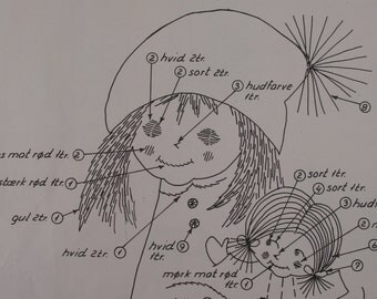 Pattern for Pixie Nisse Pixie with Doll Needlework Crewel Embroidery Vintage Eva Rosenstand Instructions in Danish English German