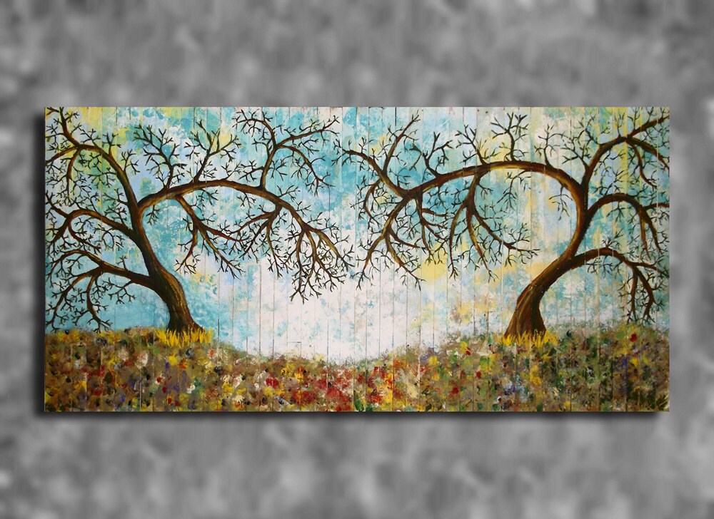 48x24 Abstract Tree Painting on Barn Board Art Wooden Wall