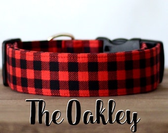 Red & Black Lumberjack Mini Buffalo Plaid Dog Collar "The Oakley"