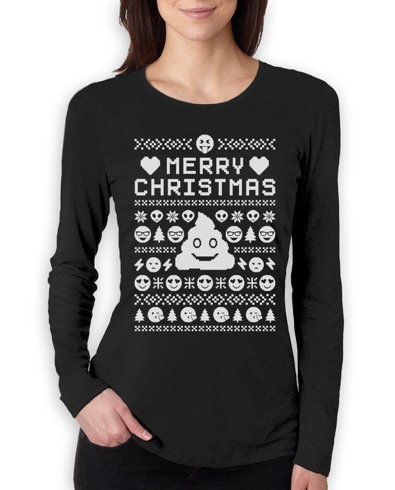 Ugly Emoji Christmas Sweater Women's Long by GreenTurtleTshirts