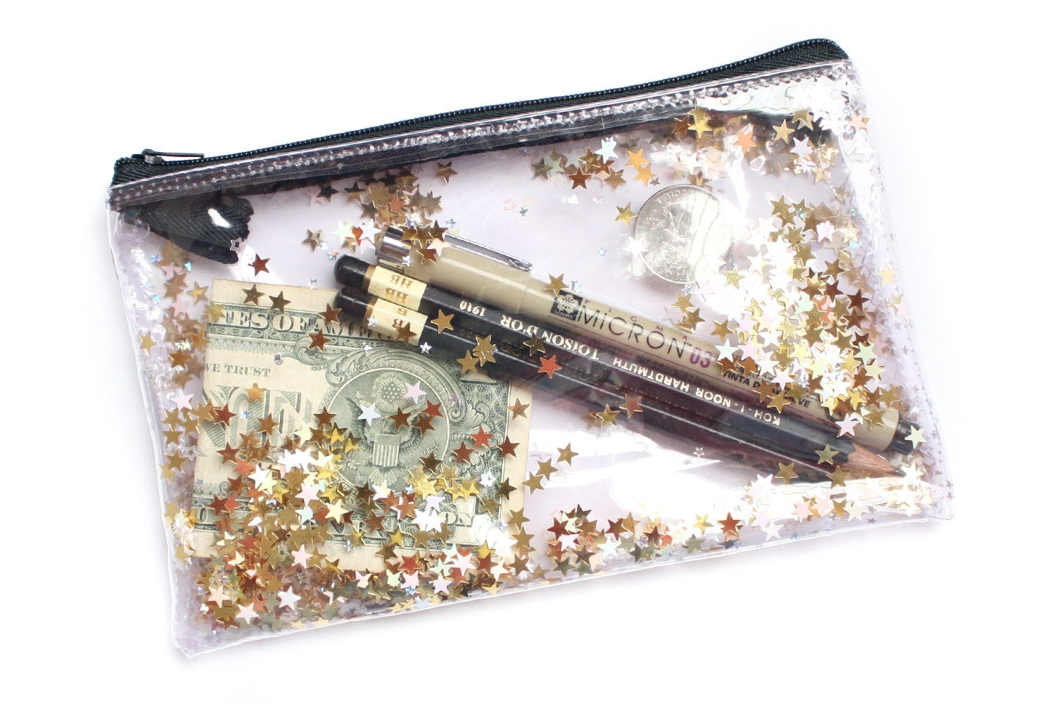 Golden Star Pencil case Transparent wallet Clear bag by