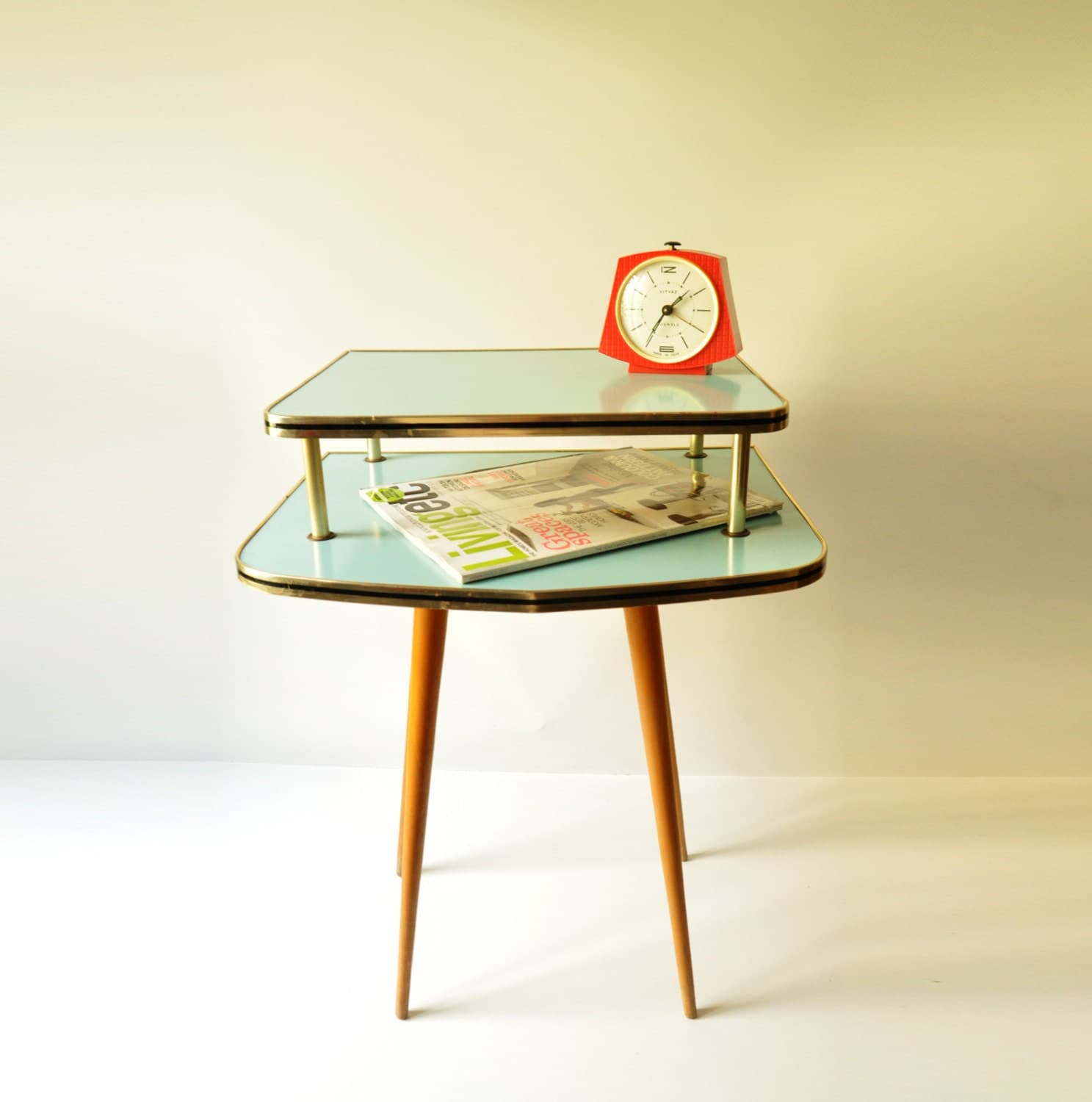 Vintage Mint Green Wooden Coffee Table Gossip Table Phone