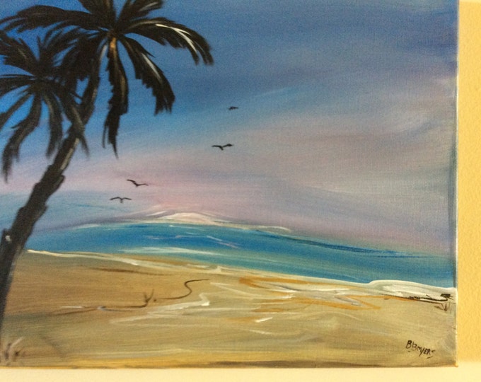 Palm Trees at Sunrise 9 X 12 acrylic on canvas, unframed