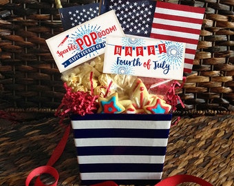 4th of July Bag Toppers, Popcorn and Treat Toppers, Patriotic, Red White & Blue, 4 Designs, C0704