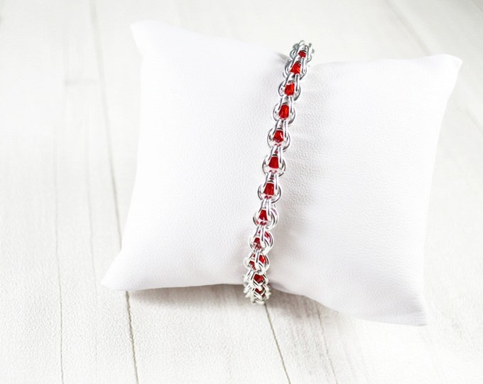 Chainmaille bracelet chainmaill Aluminum bracelet Aluminum chainmaille bracelet weave red crystal crystal bracelet jewelry gifts womens girl