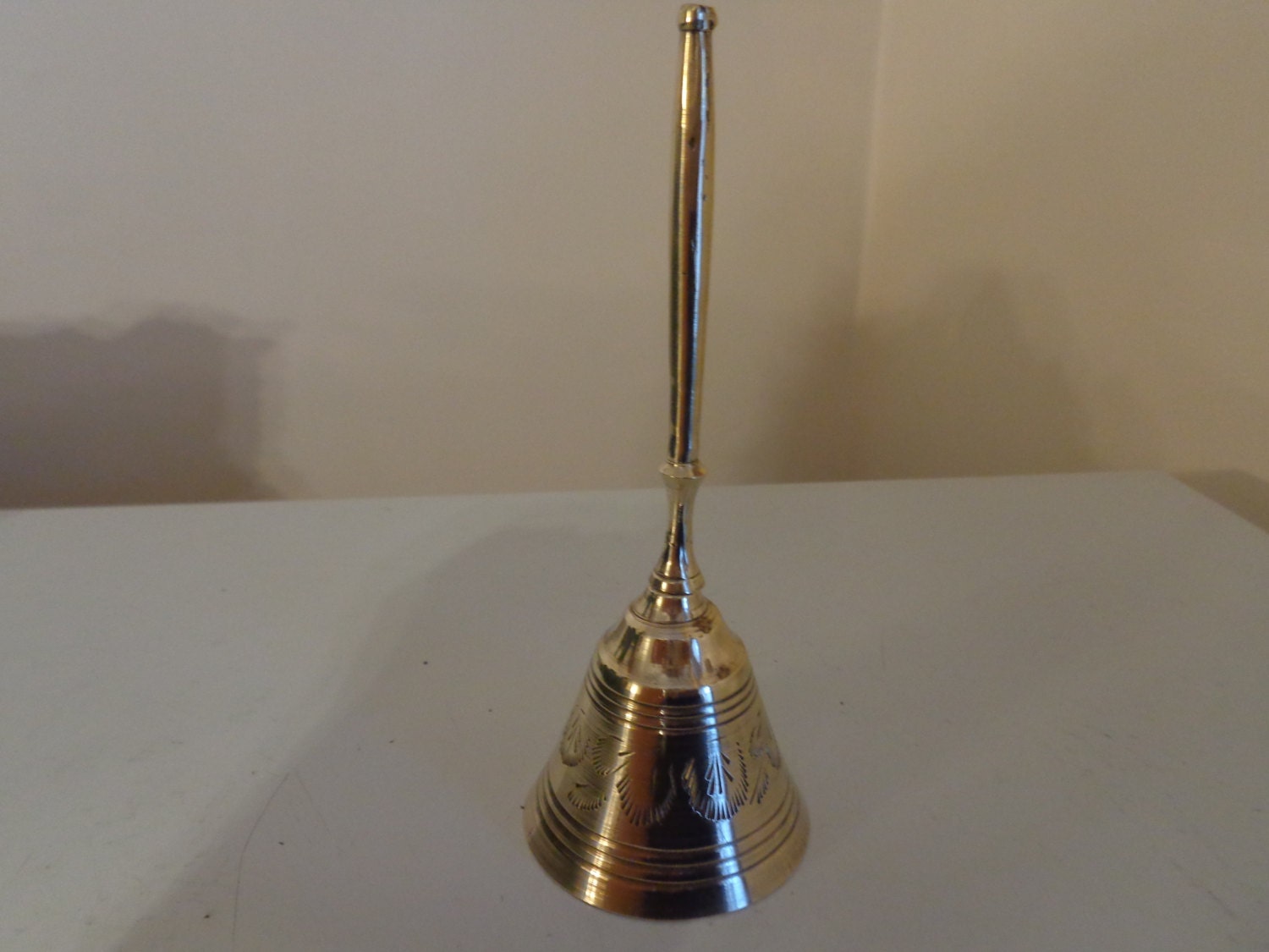 Vintage Solid Brass Etched Dinner Bell 1960's Brass