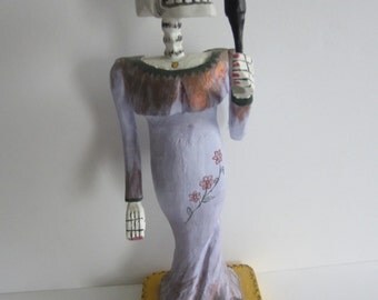 VIntage Wooden Mexican Day of the Dead Woman Singer