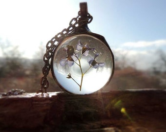terrarium necklace, terrarium necklaces, bridesmaids necklaces, forget me not necklace, Real Forget-me-not Flowers Necklace, dried forget me