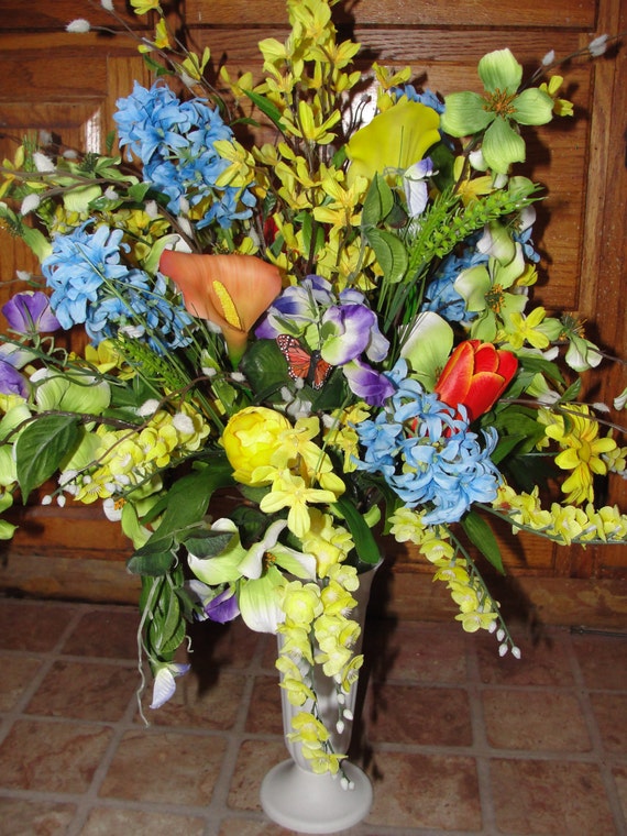 Urn Silk Flowers for Cemetery Grave Arrangement Bohemian to