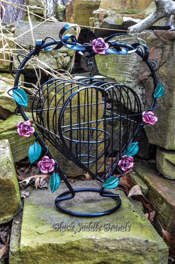 Heart Shaped Hanging Wire Cage by BlackSaddleBrand on Etsy