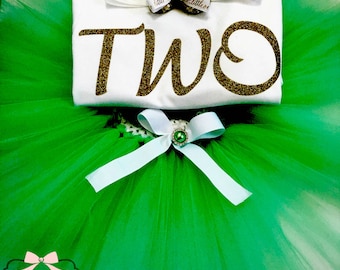 Green And Gold Birthday Tutu Sets,Turning 2 Tutu Sets,Turning 2 Tutu Outfits,2nd Birthday Tutu Set,Green/Gold 2nd Birthday Tutu Sets
