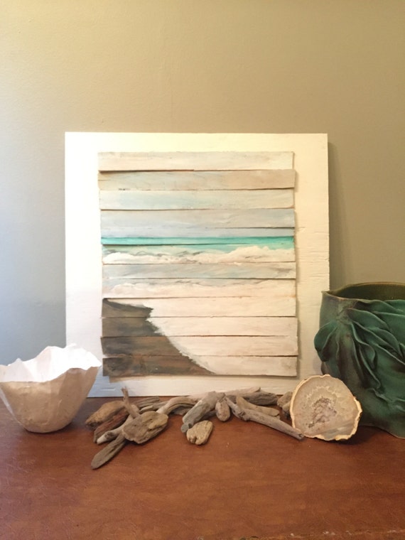 Reclaimed Wood Fine Art Oceanscape Waves on Shore