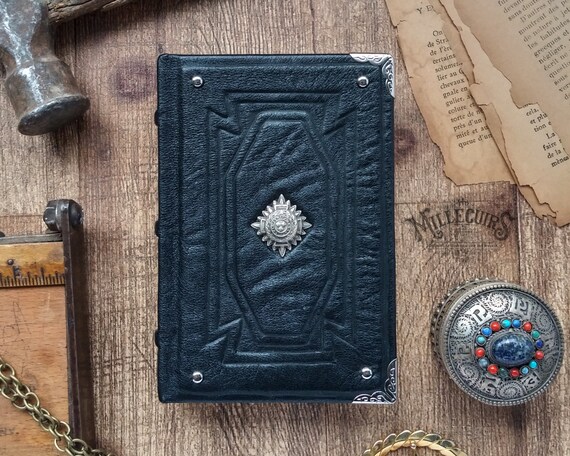 Medieval larp journal handmade black leather book fantasy