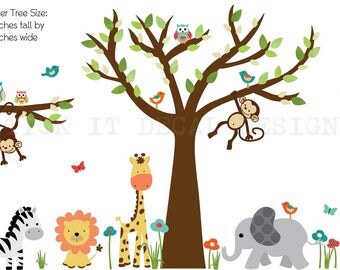 Kids Room Wall Decal, Nursery Wall Decal, Tree wall Decal, Gender Neutral, Safari Animals, Wall Stickers, XXXL Standard Jungle Design