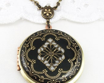 Black Filigree Brass Locket, New Filigree Diamond Locket, Photo Locket, Valentine Gift For Her, Wedding Locket Picture Locket