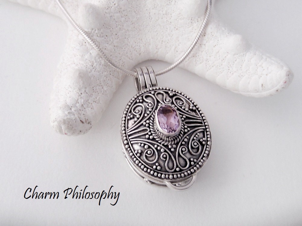 Pill Box Necklace Hollow Amethyst Poison Box Pendant Pendant