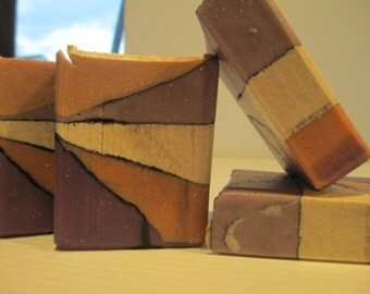 Exfoliating soap, layered soap, charcoal soap, pretty soap, desert soap, raspberry soap, hostess gift