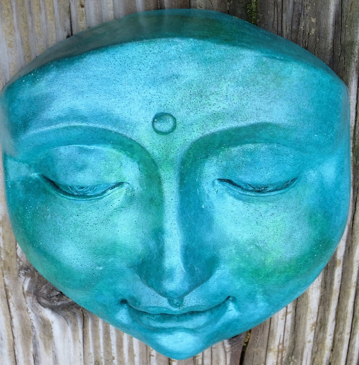 Blue Buddha Zen Face Healing Wall Sculpture Handmade by Claybraven