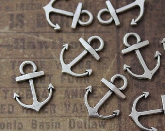 Bulk 40 Anchor Charms Anchor Pendants Antiqued Silver Tone Double Sided Wholesale Lot 15 x 13mm