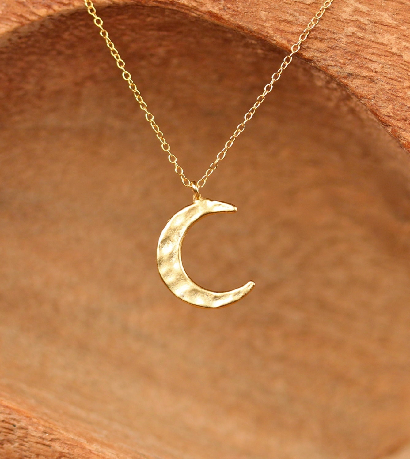 Gold crescent moon necklace - silver moon necklace - hammered moon ...