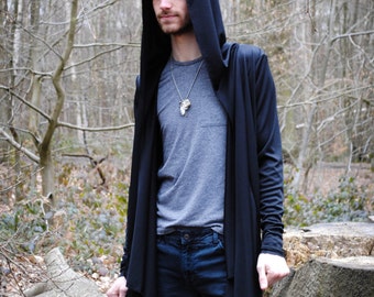 Wolfsbane - unisex draped front cardigan with large hood