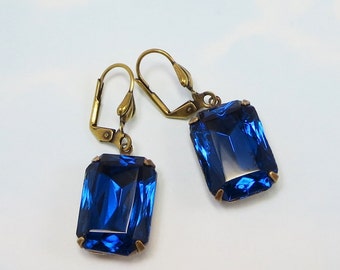 Capri Blue Earrings Sapphire Blue Earrings Vintage Glass Jewels Estate Style Hollywood Glamour