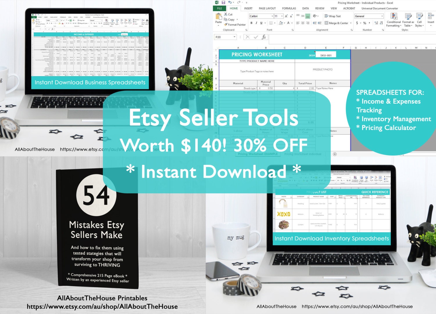 Etsy seller spreadsheets income expenses inventory tracking online business etsypreneur bookkeeping accounting tax time simple excel numbers google docs ebook for etsy sellers