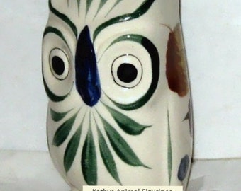 Mexico Hand Painted Pottery Clay Owl Bird Figurine Animal