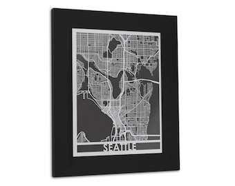 Seattle - 11x14" Framed Stainless Steel Laser Cut Map | Wall Art