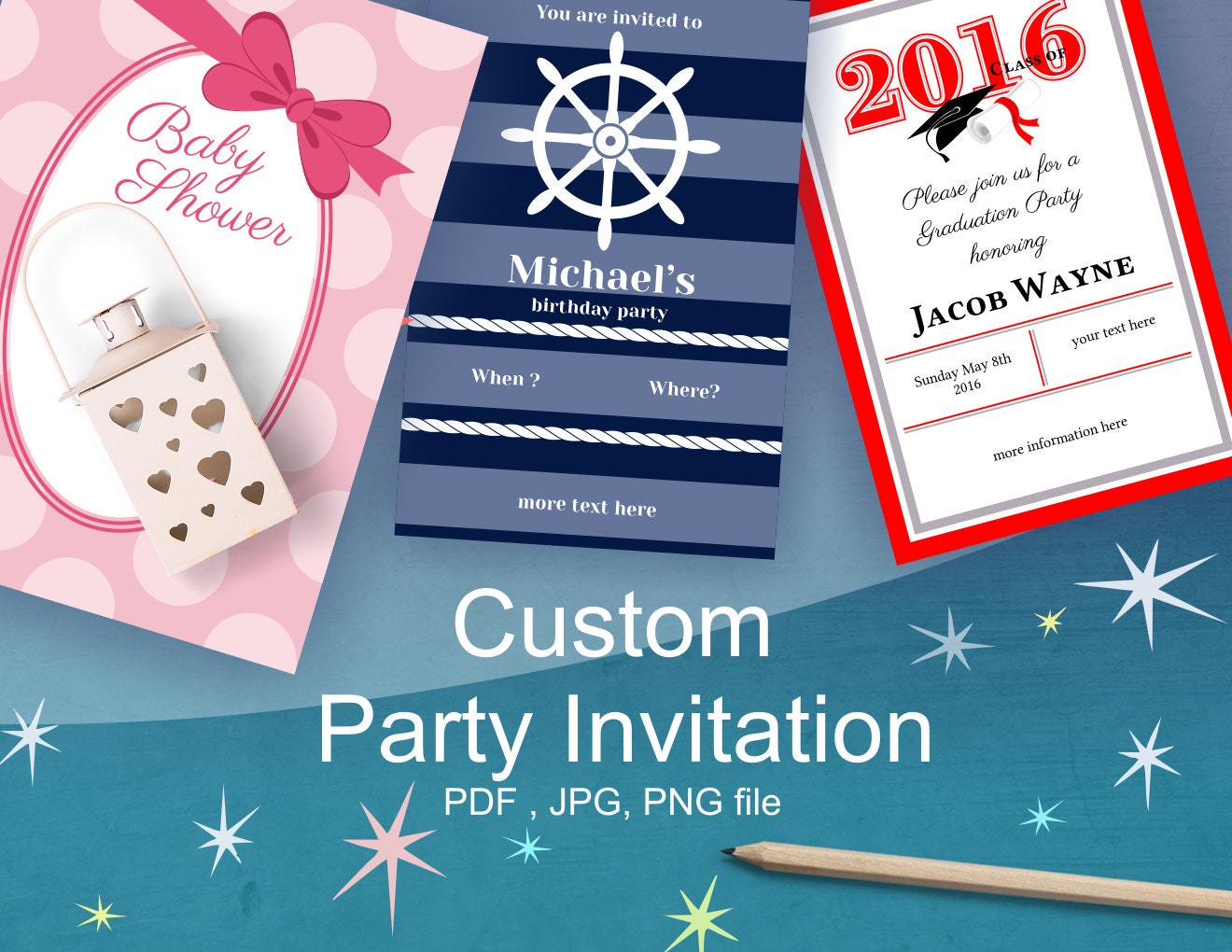 Custom Party Invitation Personalized Invite Custom Designed