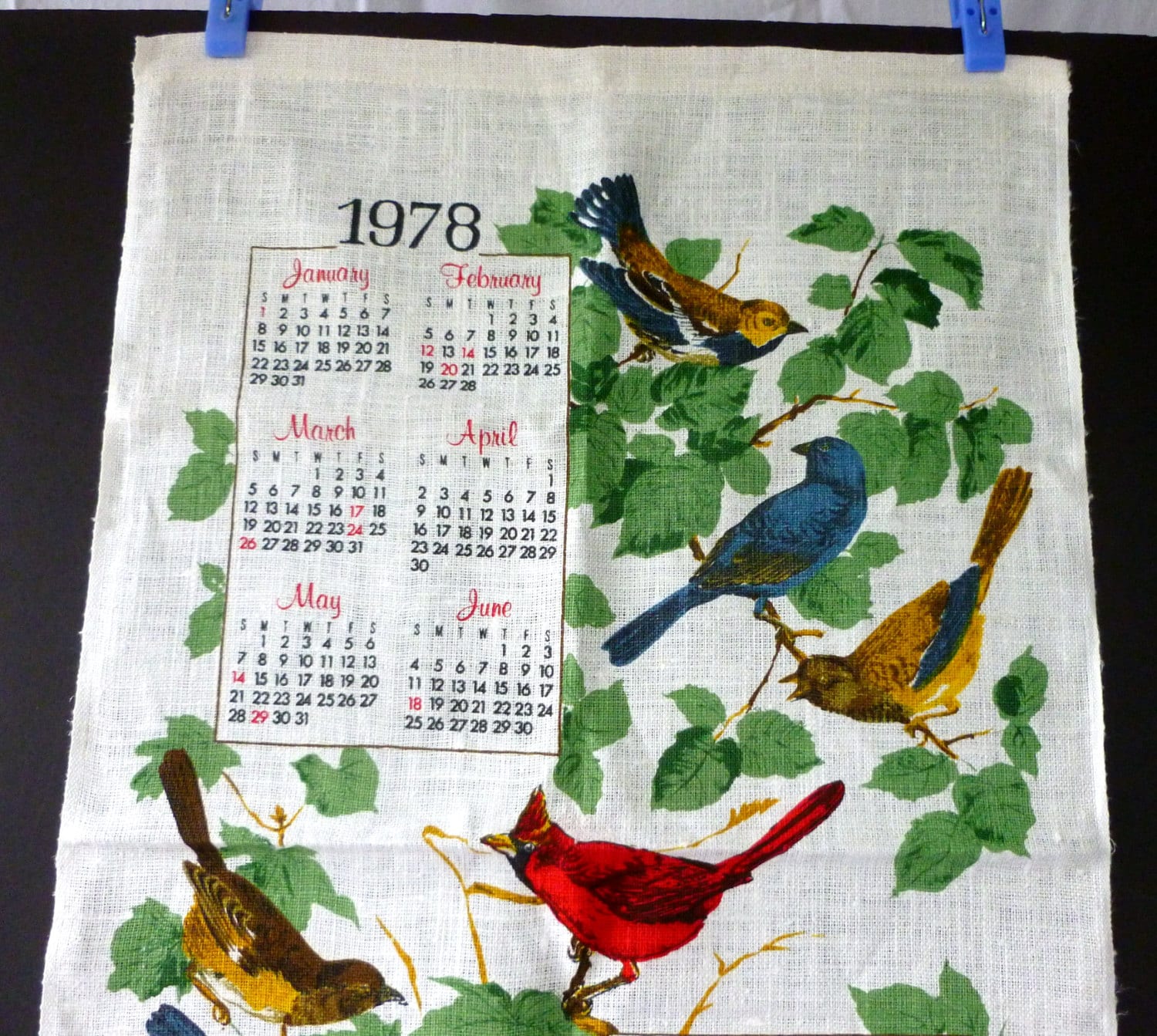 Vintage 1978 Linen Calendar Kitchen Tea Towel With A Varity