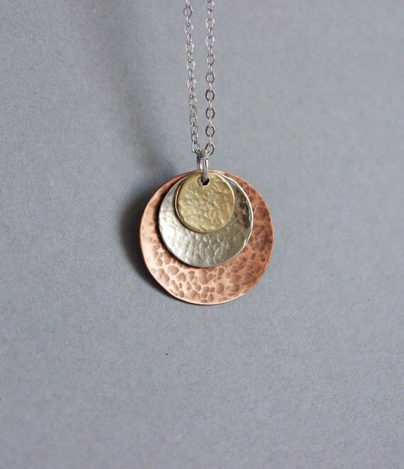 Mixed Metal Necklace Metal Layered Necklace Hammered Metal