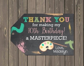 Art Party Favor Tag, Painting Party Goody Bag Tag, Chalkboard Favor Tags, Girls Birthday Thank You tags, Printable