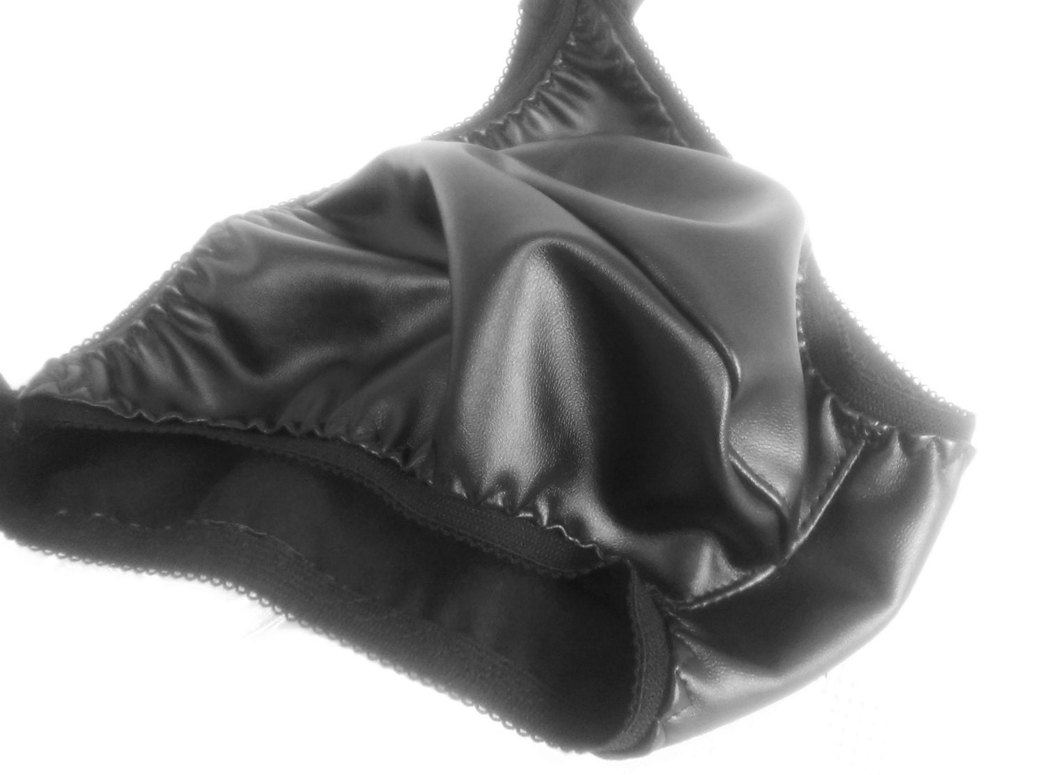 Men's Black Leather Look Bikini Brief Low Riders Pouched