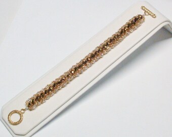 Handmade Bead Woven Bracelet in Gold with a Touch of Silver 7-1/2" Long