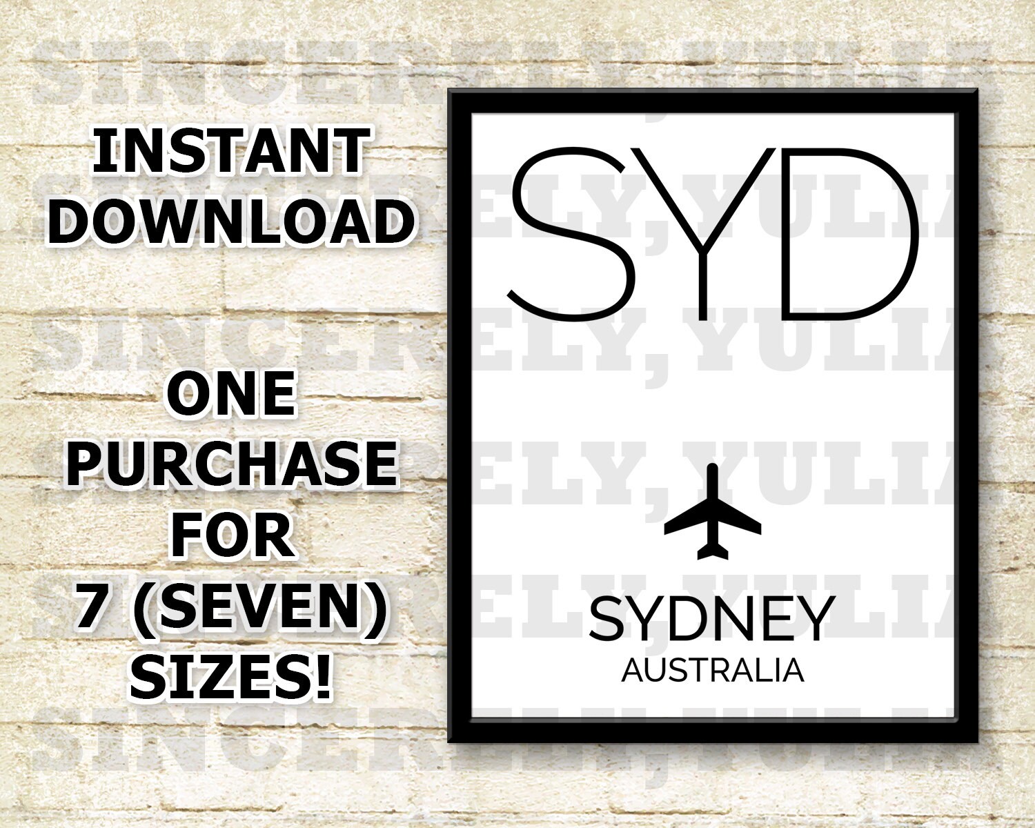 SYD Sydney Airport Code Poster. International Airport Code.