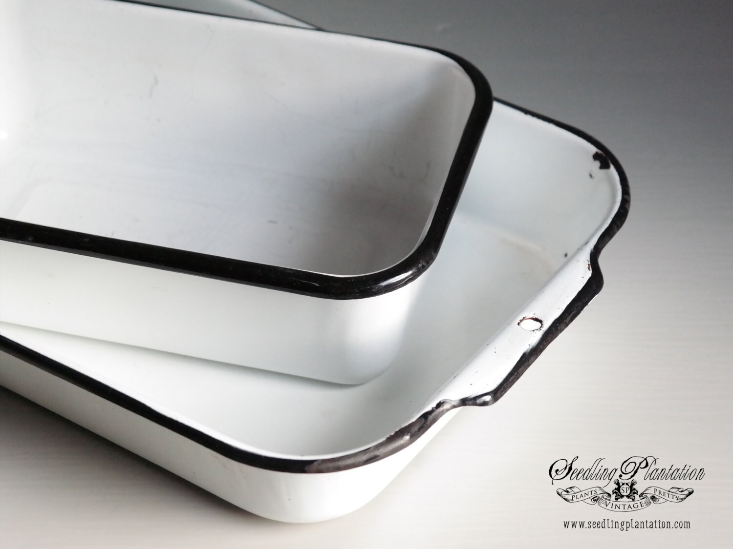 Vintage Enamelware Baking Pan Pair Baking by seedlingplantation