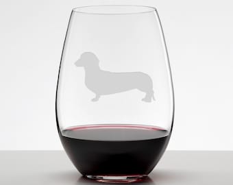 Wiener dog, Dachshund Etched Stemless Wineglass, Short haired Dachshund Wine Glass