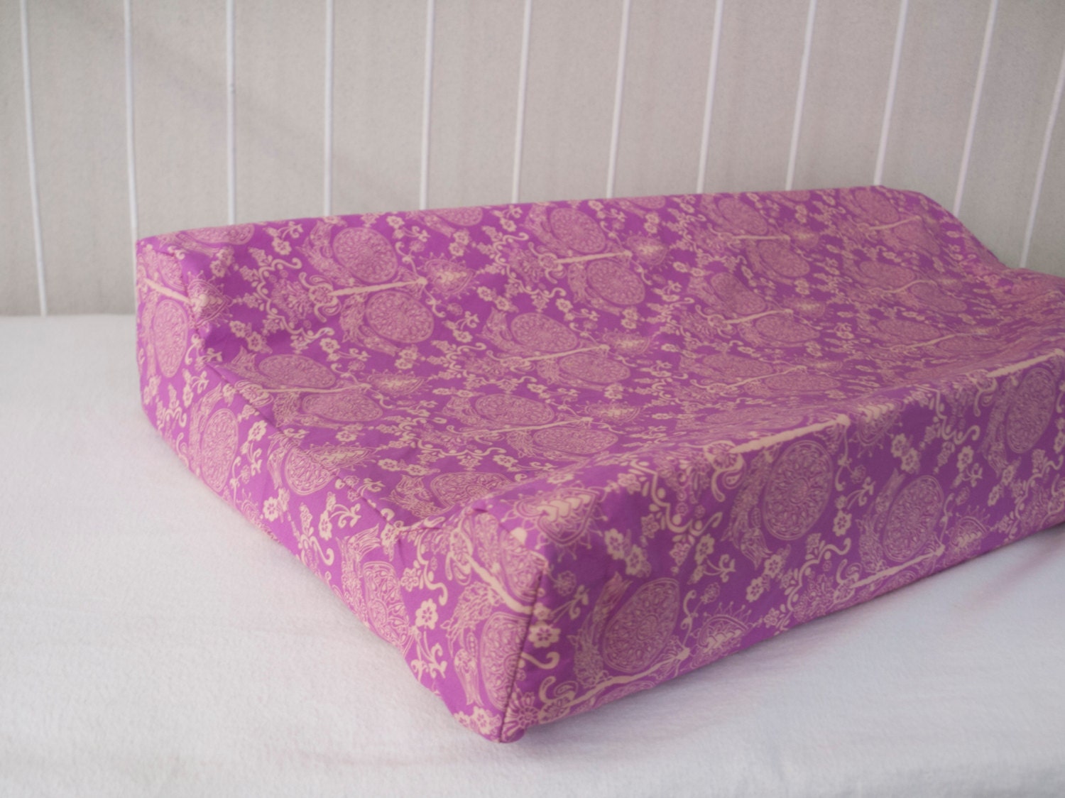 Cream Purple Damask Changing Pad Mat Cover