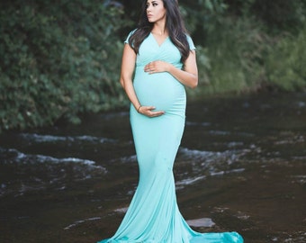 ADELINE Maternity Dress for Photo Shoot/Maternity Gown/ Maxi Dress/ FITTED/ Modeling/ Criss Cross sweetheart / on the shoulder cap sleeve