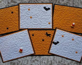 Handmade greeting cards: Set of 6 Halloween cards, kids halloween cards, jack-o-lanterns, ghosts, bats