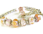 Pink White Silver Bohemian Lampwork bracelet Asymmetric Glass bead bracelet Boho Wedding bracelet Wedding jewelry Pastel Spring bracelet Pink White Silver Bohemian Lampwork bracelet Asymmetric Glass bead bracelet Boho Wedding bracelet Wedding jewelry Pastel Spring bracelet