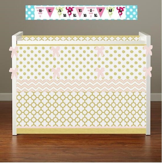 Pink Gold Girl Baby bedding Crib Bedding Cot by CustomBEBEtextiles