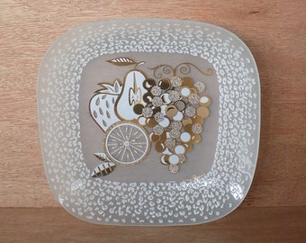 Dan Baird Houze Glass Bent Glass Tray Bowl Mid Century Modern Fruit Pattern