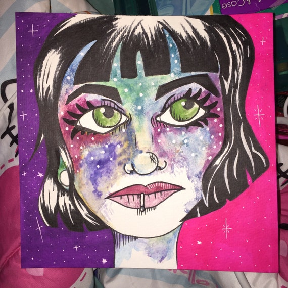 Items similar to Galaxy goth watercolor 8x8 in on Etsy