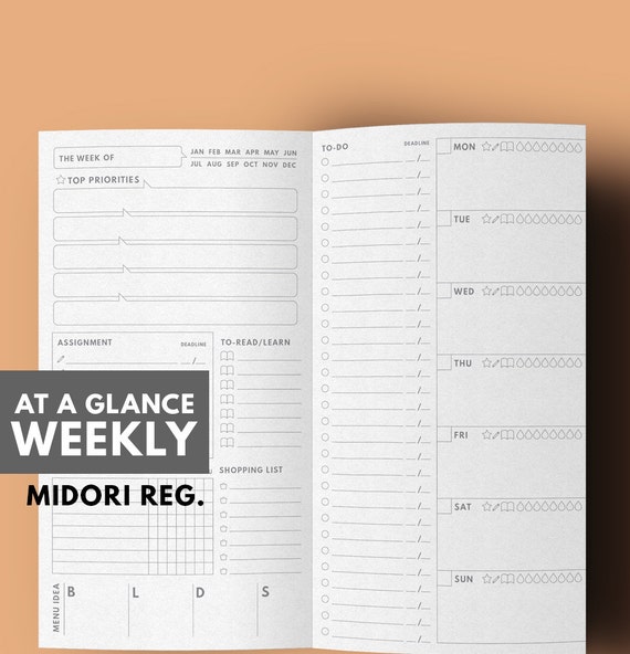 at a glance weekly planner midori insert by getwellplan on etsy at a glance weekly planner midori insert by getwellplan on etsy