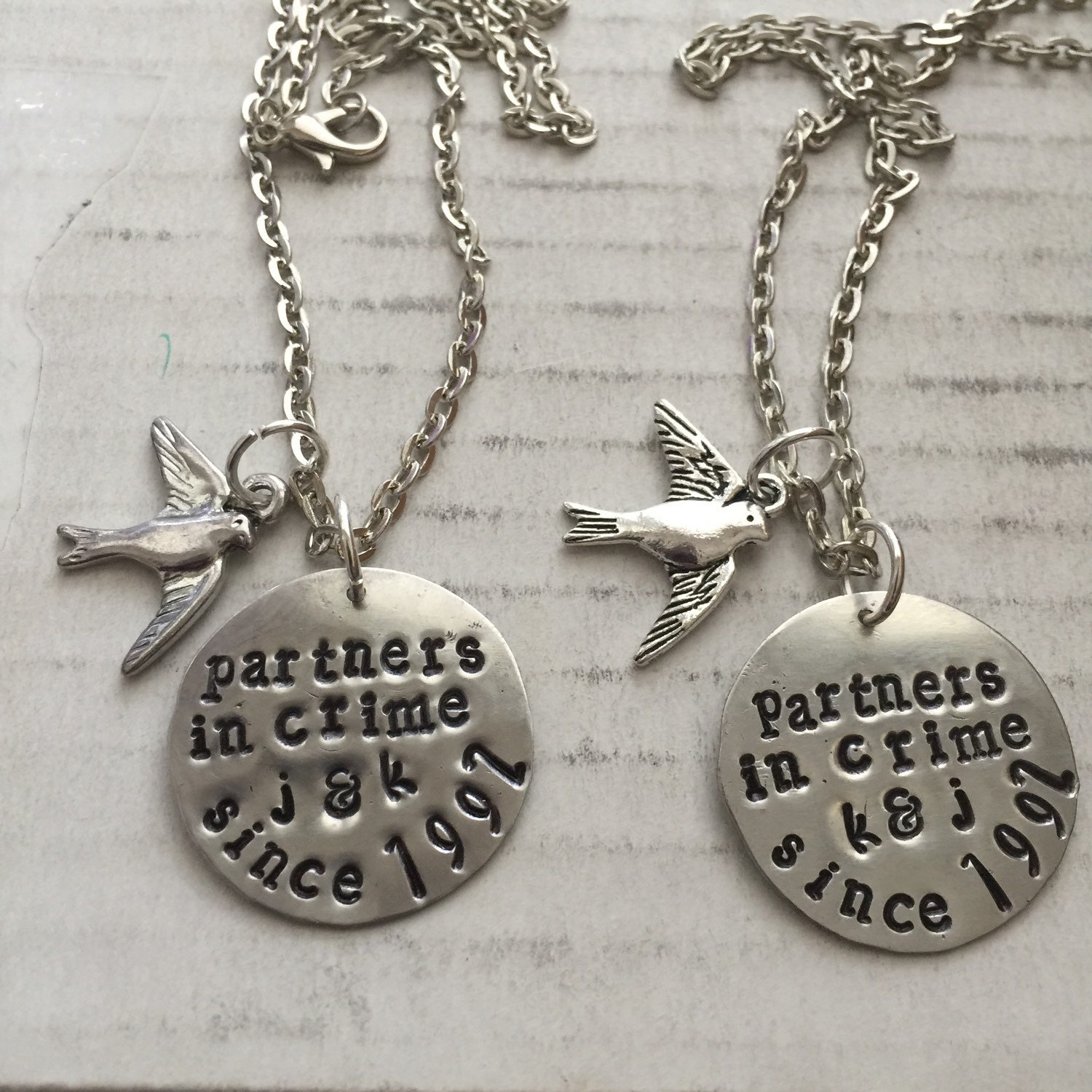 Partners in Crime Set hand stamped personalized necklace