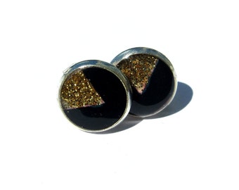 GLITTER EARRINGS - GEOMETRIC earrings - triangle Earrings - Black and Golden - Geometric jewelry - gold glitter - bridesmaid gift