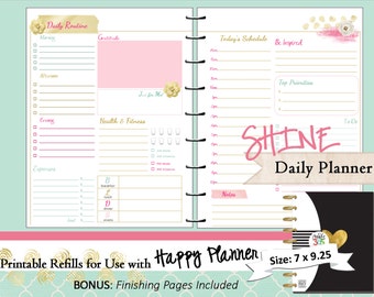HAPPY PLANNER Daily Planner Refills Printable - PDF - Classic 7 x 9.25 "Shine" mambi | Create365 | me & my Big Ideas